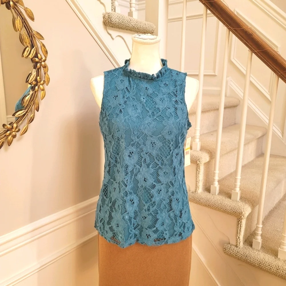 New! Nanette Lepore sz Small S Sleeveless Lace Top Blue NWT